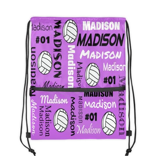 Custom Volleyball Style Drawstring Bag, Personalized Sports Ball Backpack Drawstring Sack Cinch Bags for Team Gift Party Favors, Magenta - color: Magenta