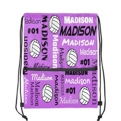 Custom Volleyball Style Drawstring Bag, Personalized Sports Ball Backpack Drawstring Sack Cinch Bags for Team Gift Party Favors, Magenta - color: Magenta