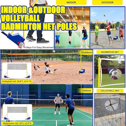 volleyball Badminton Net Frame Poles,Volleyball/Badminton Pole&Nets Package For Backyard, Volleyball Poles With Stable Base,Heavy Duty Badminton Volleyball Pole-Adjustable Height 5-6.9ft/1.55-2.1m