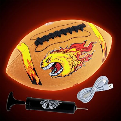 FIREBOMB™ LED Glowing Footbomb™ Football - Rechargeable Light-Up Football for Nighttime Fun, Laminated Leather Size 6, Brown Sports Ball for All Ages