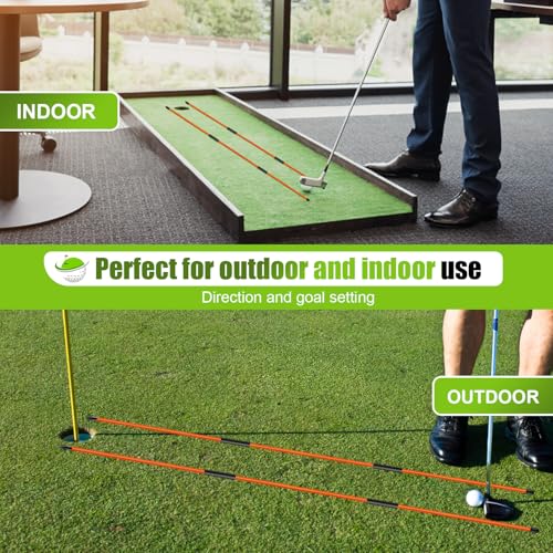 Golf Alignment Sticks 2 Pack, 48″Collapsible Practice Rods for Aiming/Putting, Golf Training Aid for Swing Trainer with Clear Tube Case, Foldable Training Rods with 10 Golf Tees - color: Orange