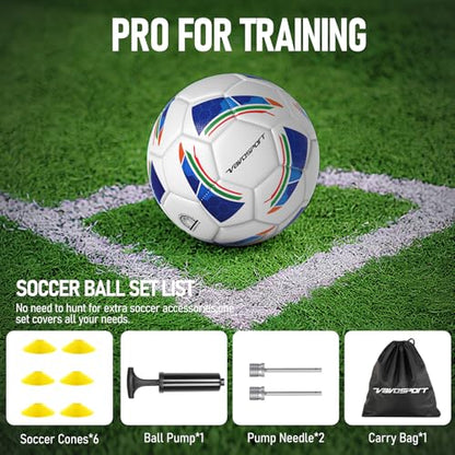 VAVOSPORT Soccer Ball Set – Official Size 3, 4, 5 Soccer Balls with Pump & 6 Cones, Waterproof TPU Leather Soccer Training Equipment for Kids, Youth & Adults, Gifts for Sports Play and Outdoor Games - size: Size 4