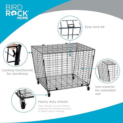 BIRDROCK HOME Sports Ball Basket Organizer with Wheels & Heavy Duty Casters - Ideal for Basketball, Football, Soccer, Baseball - Lockable Ball Storage Locker with Lid for Gym, Garage or Outdoor Use