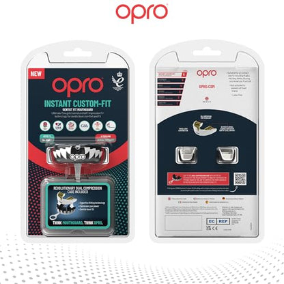 OPRO Instant Custom-Fit Mouthguard – Dentist Level Gum Shield Adult and Kids – OPRO Mouth Guard Boxing and MMA, Self-Fit Gum Shield Rugby – Maximum Protection with Dental Warranty (Black/White/White) - color: Black Jaws - Black/White/White, size: Adult (1