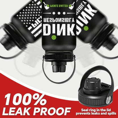 Fufandi Pickleball Gifts - Pickle Ball Dink Responsibly - Christmas, Birthday Gifts for Men, Women, Pickleball Lovers, Player Coach - Pickle Ball Water Bottle 32oz - color: Pickleball Black
