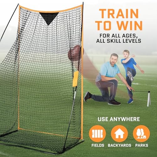 Football Net (7x4 ft) for Field Goals, Portable Football Kicking Net for Throwing with Target Zone Attachment, Field Goal Kicking Cage Nets for Practice [Sand Bag, Ball, Pump, Tee, Carry Bag Included]