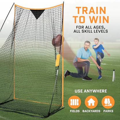 Football Net (7x4 ft) for Field Goals, Portable Football Kicking Net for Throwing with Target Zone Attachment, Field Goal Kicking Cage Nets for Practice [Sand Bag, Ball, Pump, Tee, Carry Bag Included]