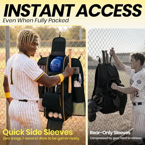 100L Rolling Catchers Gear Bag - Waterproof Baseball & Softball Duffle with 5 Fence Hooks, Locker-Style Organizer, Holds 8 Bats, Vented Shoe Zone - Icon Shield Edition