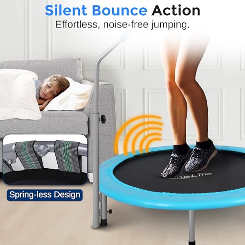 SereneLife 40" Foldable Mini Trampoline for Adults - Compact Fitness Rebounder with Adjustable Foam Handle, Exercise Trampoline with Max Load 330lbs, Indoor/Garden Whole-Body Workout - color: Sky Blue