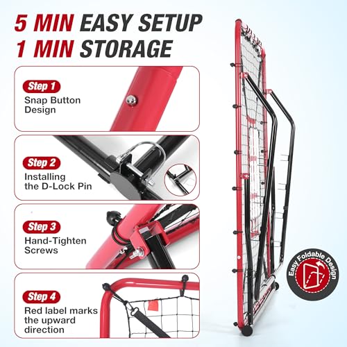 WARMOUNTS Baseball Rebounder Net, 4 x 4.5 FT Pitch back with 4 Adjustable Angles & 2 Strike Zones, Pitching & Fielding Trainer for Softball bounce back, Heavy-Duty Baseball Rebounder for Youth & Adult