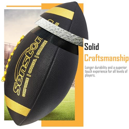 Senston Football Size 9/6 - Premium Composite Leather High School/Kids/Youth Football with Pump Size Foot Ball with Pump - color: Black, size: Official Size 9