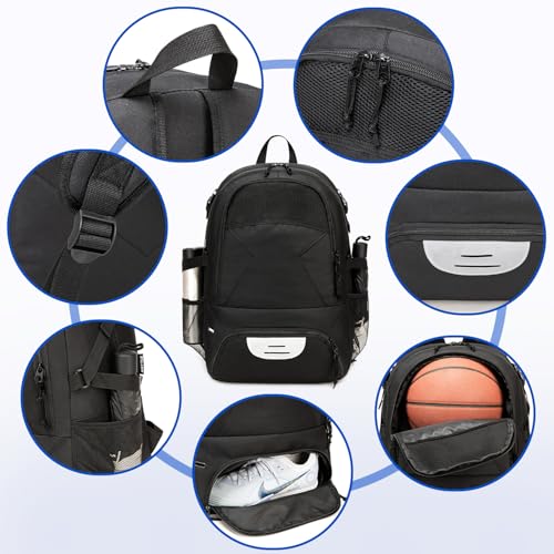 Basketball Bag Backpack, Large Capacity Sports Equipment Bags for Basketball, Soccer, and Volleyball. - color: black