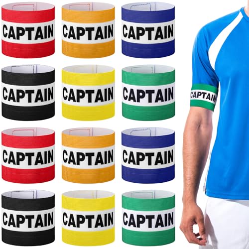 Simgoing 12 Pcs Soccer Captain Armbands Elastic Wrist Armbands Adult Team Leader Adjustable Sports Training Accessories