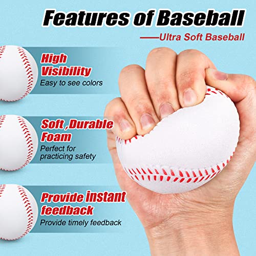 Foam Baseballs, 9 Inch Soft Baseballs Training Pitch Stress Ball with Drawstring Bag - color: White