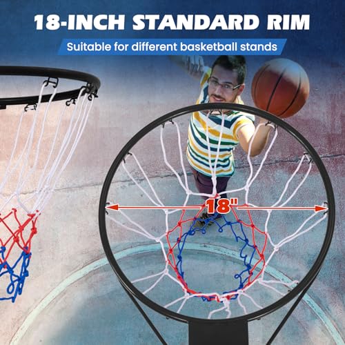 GYMAX Basketball Rim, 15/18 inch Basketball Rim Replacement with All-Weather Net, Basketball Hoop Replacement Rim Outdoor/Indoor for Wall Door Mounted