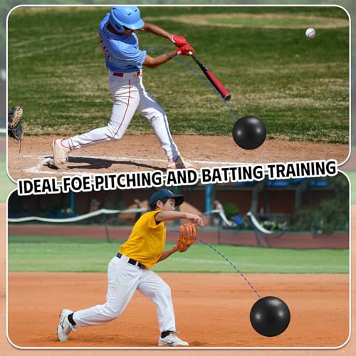 2 Pcs Connection Ball with Pump 9 Inch Pilates Baseball Softball Batting Trainer Improve Arm Action Hitting & Pitching Efficiency Connection Ball for Baseball - color: Black