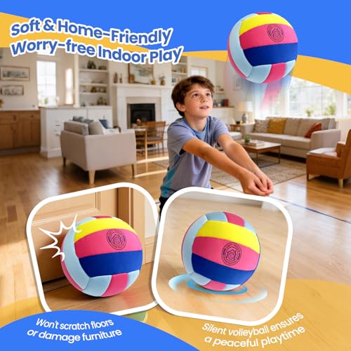 UBeesize Soft Indoor Volleyball with Pump, Silent Volleyball for Indoor Practice & Training, Lightweight Softy Volleyball for Home Use (Deflated)