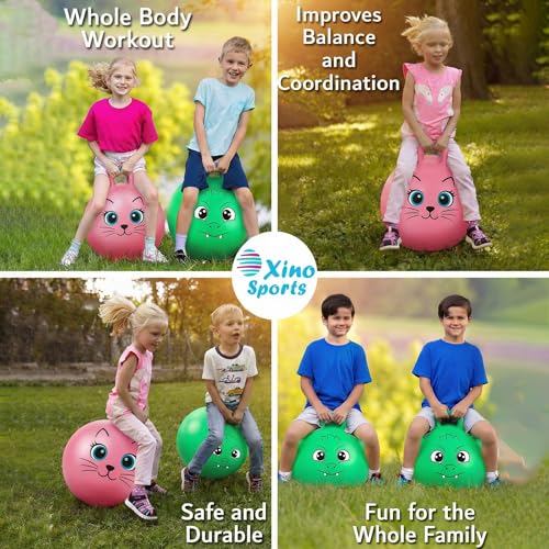Xino Sports Hopping Ball for Kids - 18 Inch Hopper Ball with Handle, Pink Jumping Bouncer Toy for Indoor and Outdoor Play
