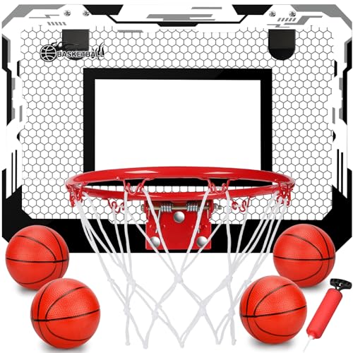 Indoor Mini Basketball Hoop Set Gift for Kids Adults, Upgrade Over Door Hoop with 4 Rubber 6" Balls, Wall Mount Hoop for Bedroom Yard, Christmas Stocking Stuffer Gift for Boys Teen - color: Black