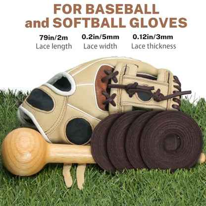 Softball Baseball Glove Lace, Mitt Lace Repair Kit Includes 2 Leather Laces and Lacing Needle for Catcher's Glove - color: Dark Brown