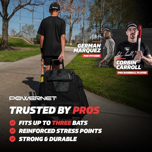 PowerNet Odyssey Softball & Baseball Bag, Rolling Backpack for Baseball Gear, Bat Bag with 4 Bat Sleeves, Cleat Compartment & Hanging Hooks