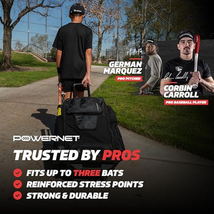 PowerNet Odyssey Softball & Baseball Bag, Rolling Backpack for Baseball Gear, Bat Bag with 4 Bat Sleeves, Cleat Compartment & Hanging Hooks
