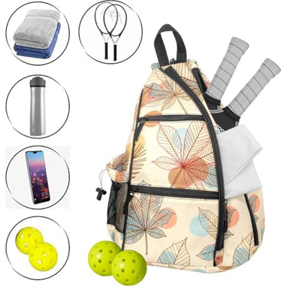 Pickleball Bag Fall Maple Leaves Pickle Ball Backpack for Women Men Premium Lightweight Crossbody Sling Bag Sports Backpack for Pickleball Paddle Tennis - color: Fall Maple Leaves