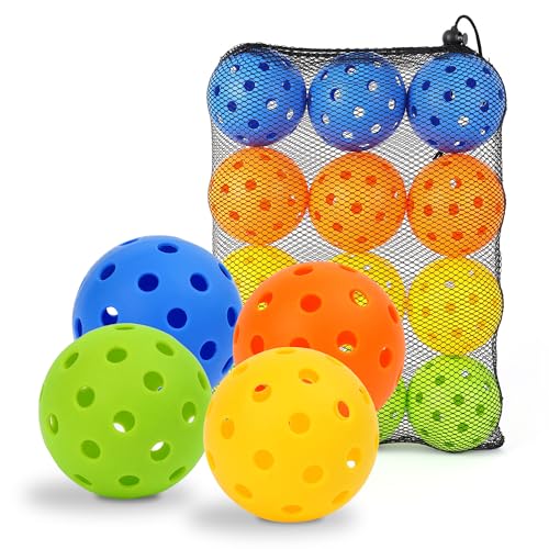 12-Pack Vibrant Pickleballs - Officially Approved for USA Pickleball Balls Outdoor, Perfect for Outdoor and Indoor Play