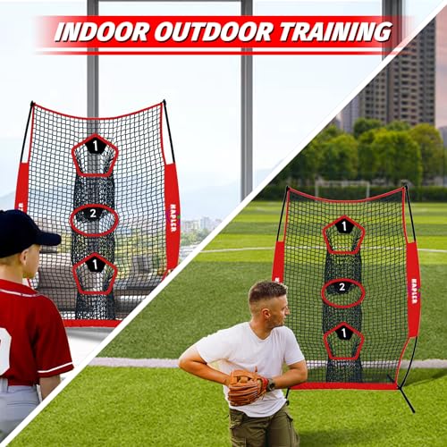 Kapler Football Throwing Net - 5X7 FT Portable 3 Target Pocket Passing Trainer with Football Tee Stand - Quarterback Accuracy Improving for Youth and Adults Backyard Drills