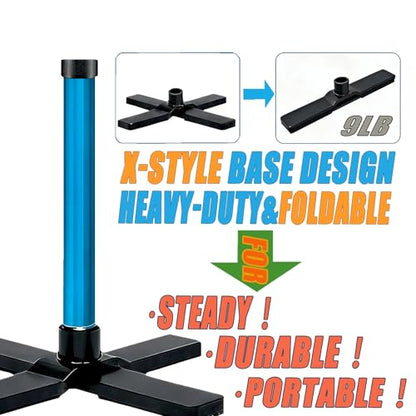 TARUMG Portable Batting Tee for Baseball/Softball, Height Adjustment from 25-47 inches, Heavy Duty Baseball Tee with Detachable Rubber Top, Easy Assembly Hitting Tee for Kids/Youth/Adults - style: Basic Set&Blue 25‘’-37‘’