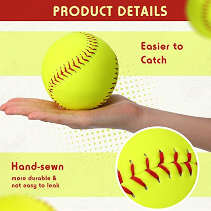 Lewtemi 24 Pack Yellow Practice Softballs Official Size and Weight Slowpitch Softball Sports Unmarked Leather Covered Youth Fastpitch Softball Ball Training Ball for Games Practice