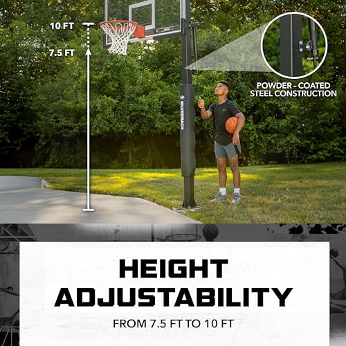 Silverback Height Adjustable In-Ground Basketball Hoop with Tempered Glass Backboard, Pro-Style Breakaway Rim & Backboard Pad