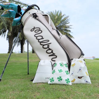 Golf Valuables Pouch, Leather Golf Tee Pouch with Drawstring Closure Golf Ball Tee Handbag Portable Golf Accessories - color: Birdie Birds