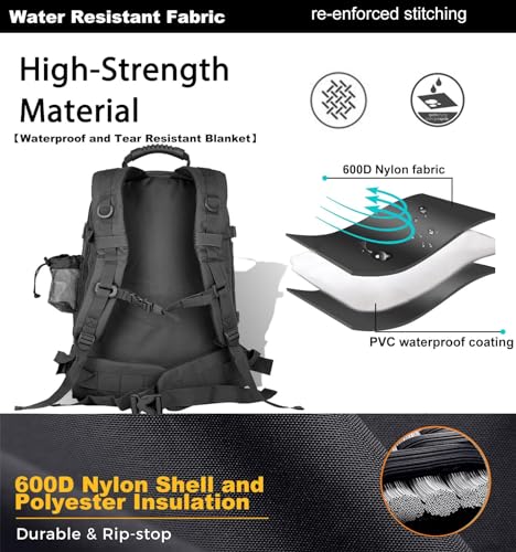 Miramrax Tactical Backpack Military Hiking Daypack - Molle Backpack for Men 3 Day Assault Pack Bug Out Bag for Camping Travel Army Hunting Gym Rucksack Survival (Black) - color: Black