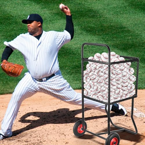 Sports Ball Locker with Wheels, Pro Rolling Sports Batting Practice Balls Cart Holder 300 Baseballs/150 Softballs Heavy-Duty Portable Baseball Storage Rack for Caddy Gym School Club 22''x24''x45''
