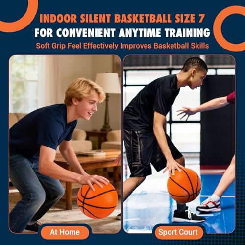 Silent Basketball Size 7 (29.5"), Indoor Quiet Foam Basketball Airless for Dribbling & Indoor Training, Soft Soundless Basketball for Restore Without Deformation, Real Feel Higher Bounce Quieter