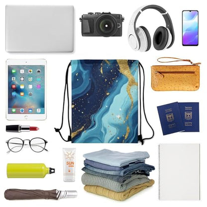 Travel Drawstring Backpack Theft Proof Cinch Sack Water Resistant Sackpack for Camping Hiking Outdoor Sports, Blue Trippy Marble Bags - color: Picture (1016)