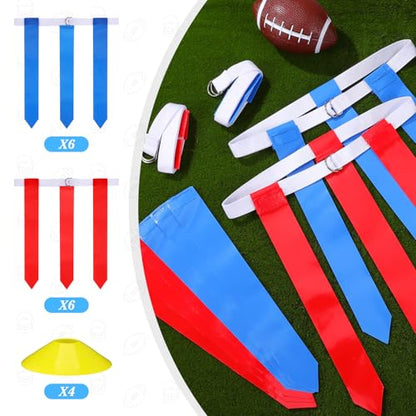 Happyyami Flag Football Set Belts Cones 16-piece Training Kit Football Flags for Boys and Girls Soccer Equipment for Boys and Girls