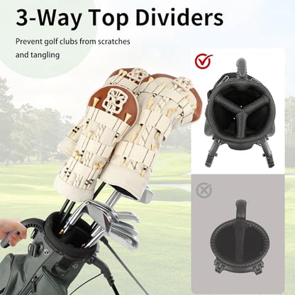 Lightweight Golf Stand Bag - 3-Way Dividers, Fits 5-9 Clubs - Small Sunday Bag for Men & Women, Par 3, Driving Range & Executive Courses - Waterproof, Dual Straps & Rain Cover Included - color: Gray Par 3 Golf Stand bag