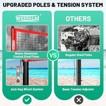 Portable Volleyball Net Set, 32FT Outdoor Volleyball Net for Backyard & Beach, Adjustable Height Volleyball Net with Anti-Sag Winch, Complete Volleyball Set with Ball & Accessories