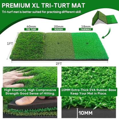 Professional Golf Net, 10x7Ft Golf Practice Hitting Net with Scoring Target Cloth, Tri-Turf Mat, Balls, Tee, Carring Bag, Scorecard, Portable Hitting Nets for Backyard Traning Chipping Indoor Outdoor