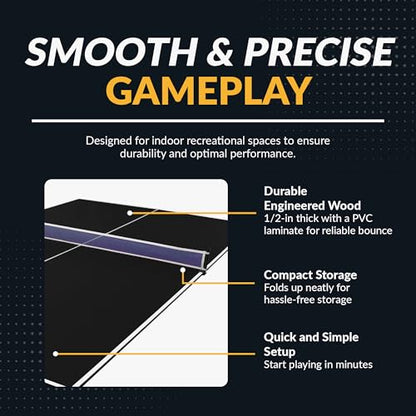 Hathaway 9 ft Quick Set Table Tennis Conversion Top – Regulation Sized, Foldable, Durable Engineered Surface, Protection Pads – Indoor Ping Pong Table Topper for Pool Table w/Net & Posts