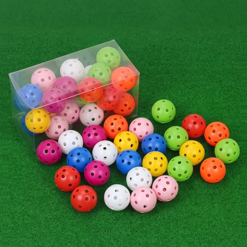 Plastic Golf Balls Practice Limited Flight Golf Training Ball Hollow Swing Practice Indoor Golf Balls with Mesh Drawstring Bag for Backyard Driving Range or Outdoor - color: Multicolor, 26 Pcs