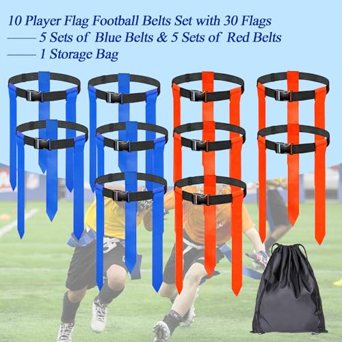 16 Sets Flag Football Belts, Adjustable Flag Football Set, Flag Football Flags Training Set Include Cones - color: 10 Sets Flag Football Belts