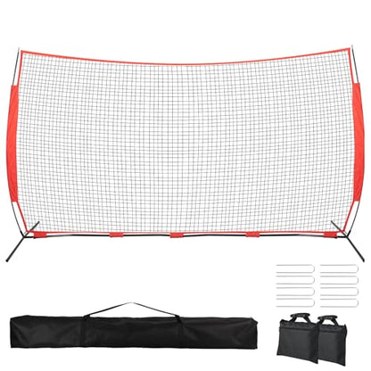 7x7/16x10/20x10ft Backstop Net, Ball Stop Net with Handbag,Fix Sports Net Barrier by 4 Spike&2 Sandbag,Sports Practice Barrier Net for Baseball,Softball,Lacrosse Train,Backstop Net for Backyard - style: 20X10ft red