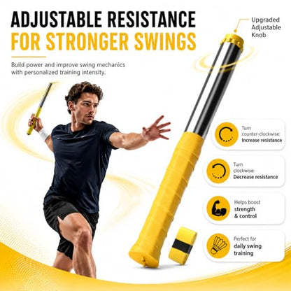 Upgraded Adjustable Intensity Badminton Swing Trainer, 11.8" Swing Trainer Sound Feedback for Smash Technique for Wrist Arm Strength Training Fitness Professional Players - color: Yellow-2Pcs