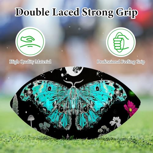 American Football, Official Size 11.9 x 7.3 Inch, Premium Composite Leather High-Grip Ball with Pro-Style Lacing, Unique Prints for Training, Games & Gifts - color: Moth Moon