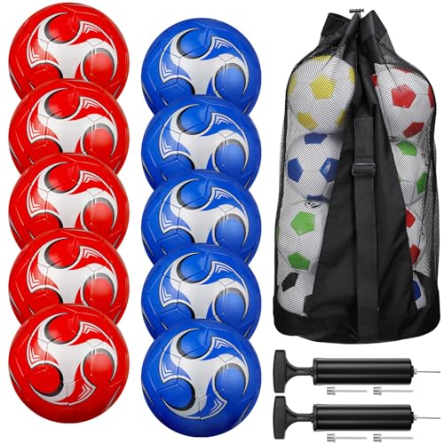 Libima 13 Pcs Soccer Ball Bulk 10 Pcs Official Size 4, 5 Soccer Ball with 2 Pump and Carry Bag Outdoor Indoor Training Practice Football Sports Party Back to School