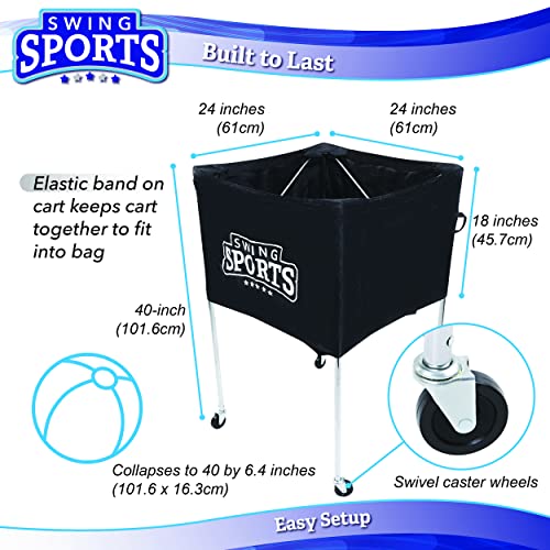 Swing Sports Portable Ball Cart on Wheels - 40 x 24in Volleyball Cart with Wheels Equipment Storage Ball Caddy