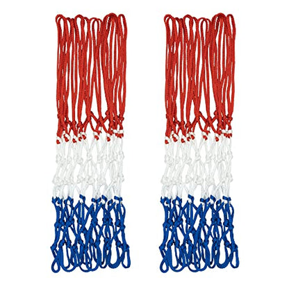 Sanung Tricolor Basketball Net, 12 Loops 7 Knots Polyester Anti-Whip Basketball Net Replacement,All-Weather for Indoor Outdoor Use, Set of 2